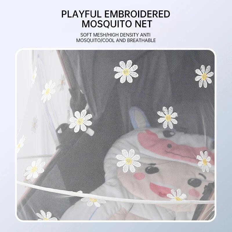 Baby Summer Cart Mosquito Net (Korean Style) Full-Cover Daisy Embroidered Mesh Reliable Mosquito Insect Protection for Strollers