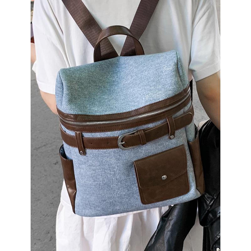

Casual large-capacity handbag women s 2025 new retro denim backpack simple student schoolbag синий