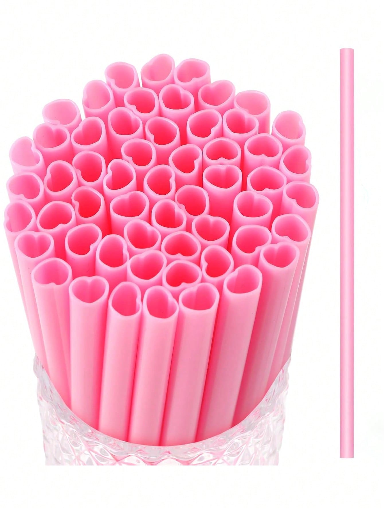 Pink Heart Shaped Straws, Cute Individually Packaged Straws, Pink Straws Suitable For Cocktail, Birthday Party, Wedding 100pcs розовый
