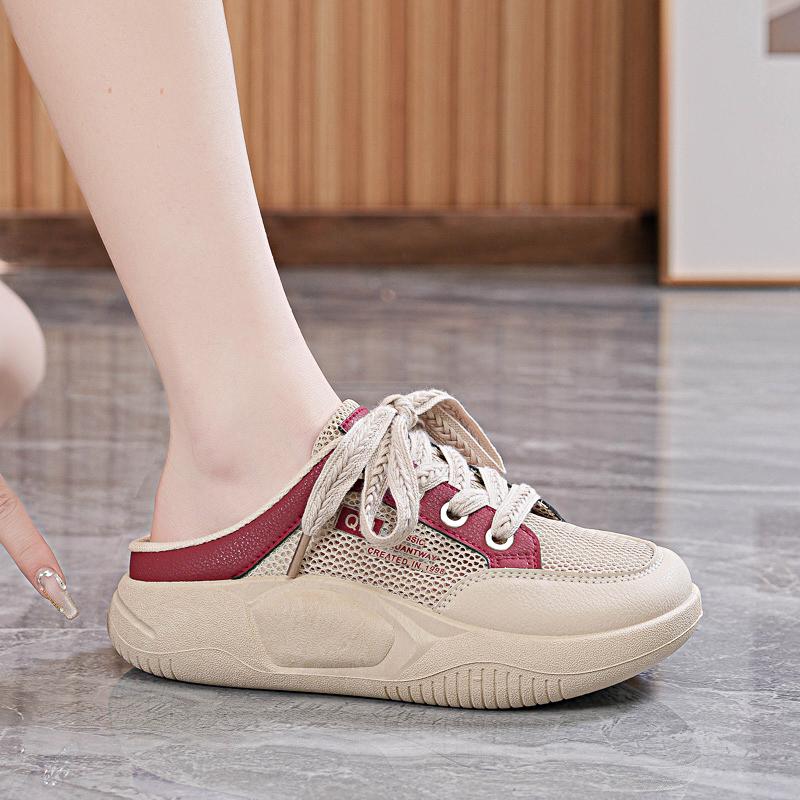 CRLAYDK 2024 Women's Fashion Mesh Breathable Slip On Shoes Backless Summer Casual Loafers Slides Platform Walking Sneakers
