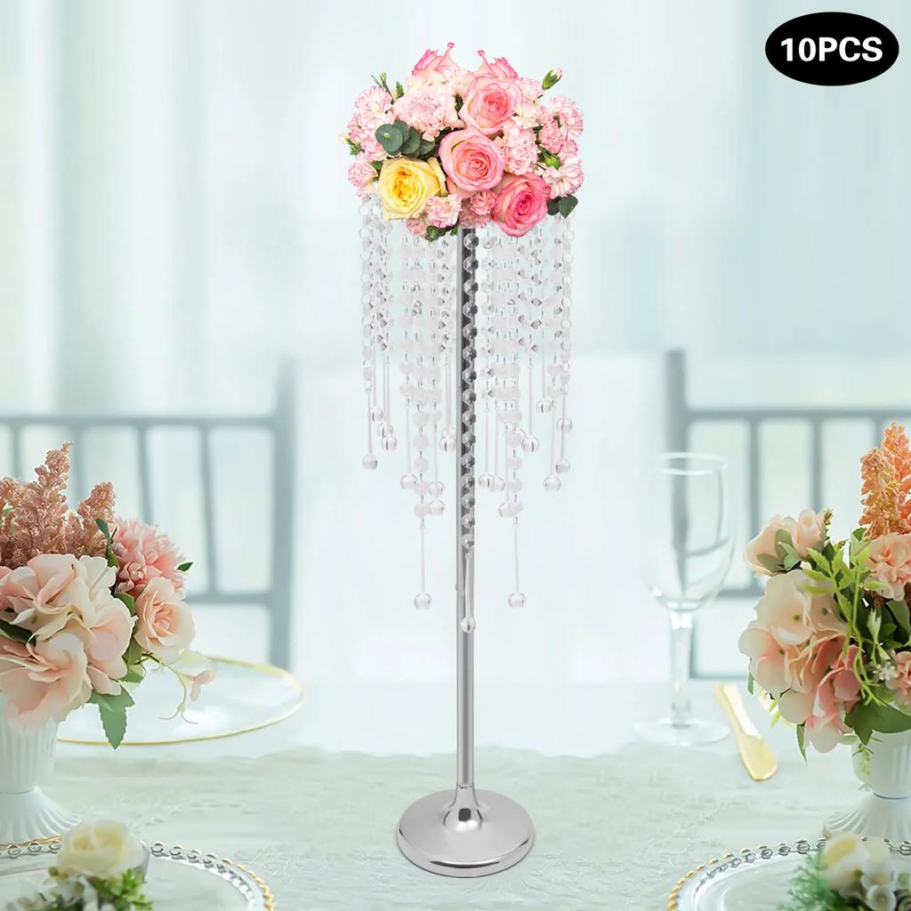 10 Pieces Elegant Silver Crystal Flower Stands for Wedding Centerpieces - Tall 75cm (29.5in) Acrylic & Iron Home Table Decor