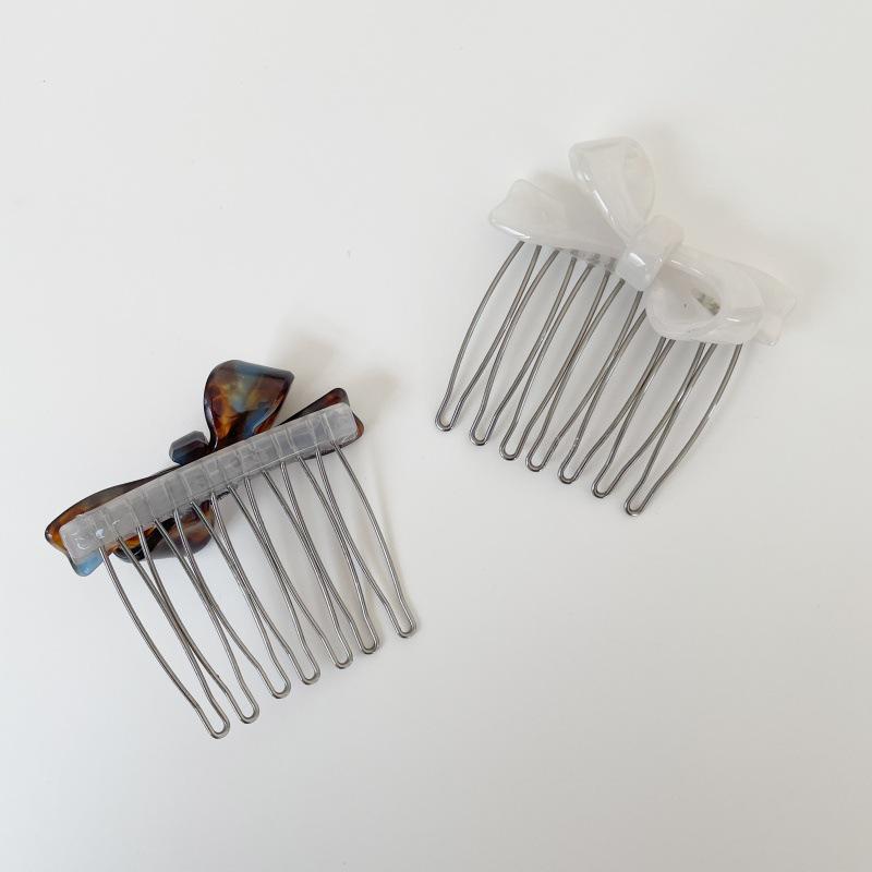 Bow Acetate Insert Comb: High-End Hair Clip for Women, Ideal for Taming Flyaways and Bangs.
