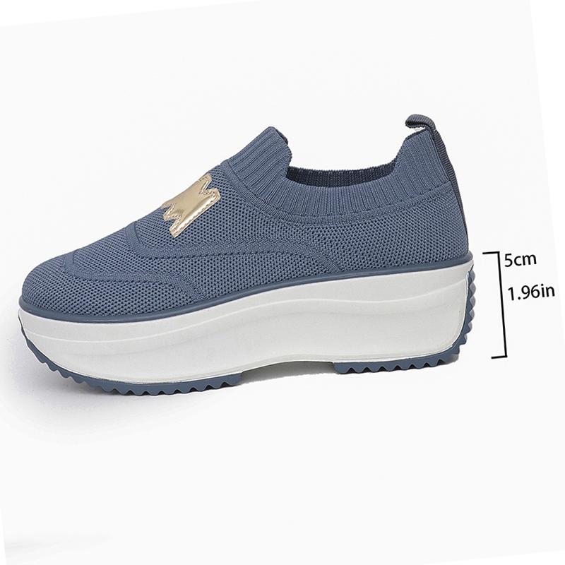 Fashion Breathable Knitted Platform Sneakers for Women Fashion Letter Decor Creepers Shoes Woman Thick Sole Slip On Walking Shoes 36-43