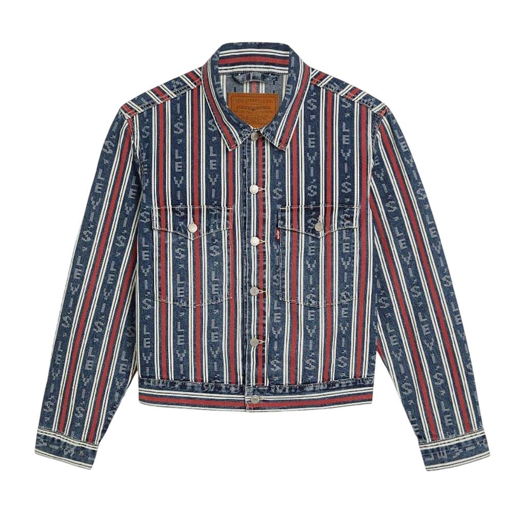 Levis Mens Vertical Stripe Denim Trucker Jacket