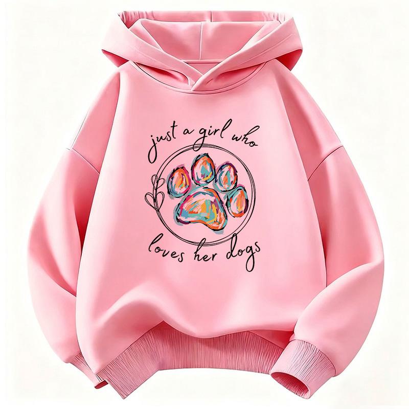 Just A Girl Who Love Her Dog with Paw Design Hoodie Children's Sweatshirt Hoody Casual Hoodies for Boys Girls Clothes