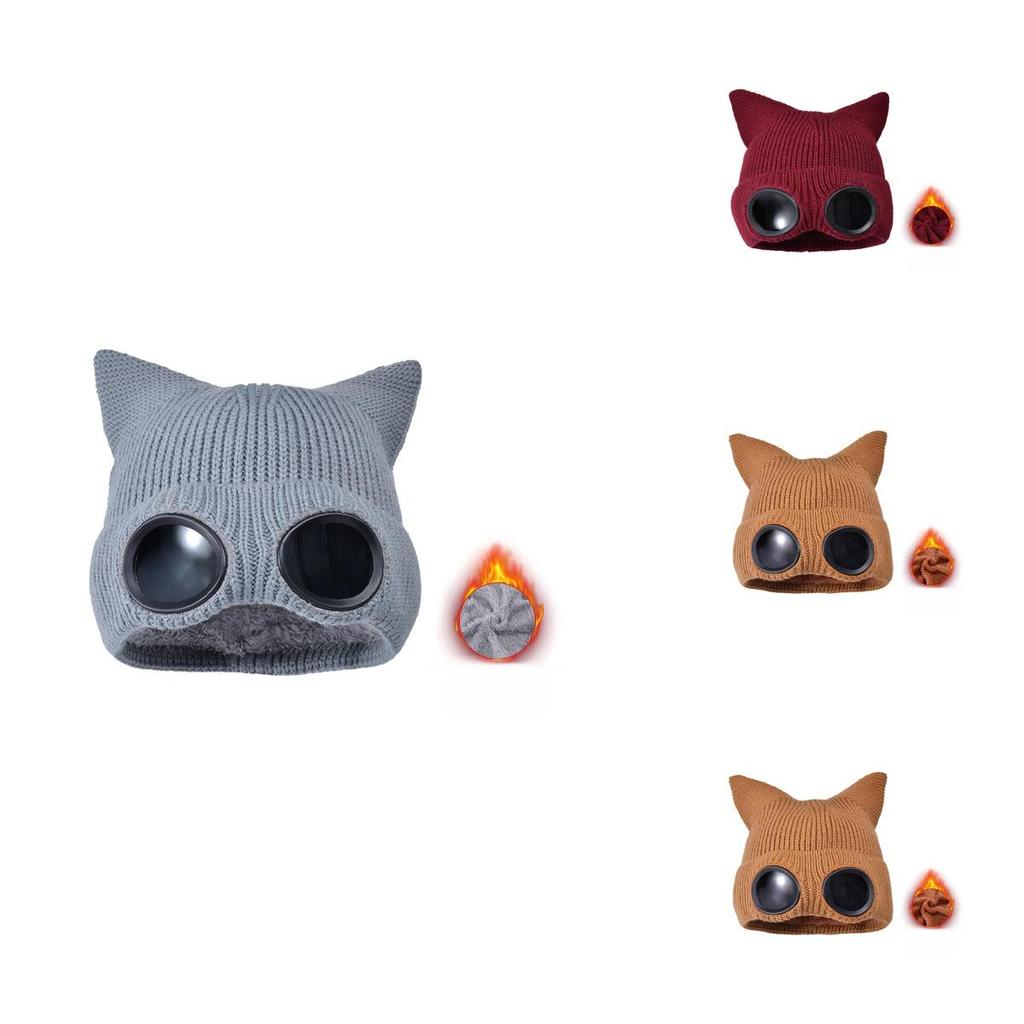 Winter Knit Hat With Earmuffs For Women Outdoor Skiing Windproof Insulated Headgear