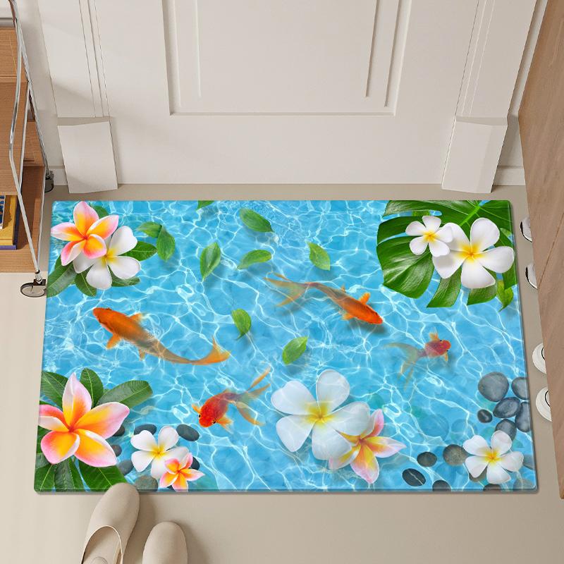 .3D Koi Fish Print Bath Rug Absorbent Memory Foam Floor Mat For Kitchen Floor Laundry Room Soft Bedroom Bedside Mat