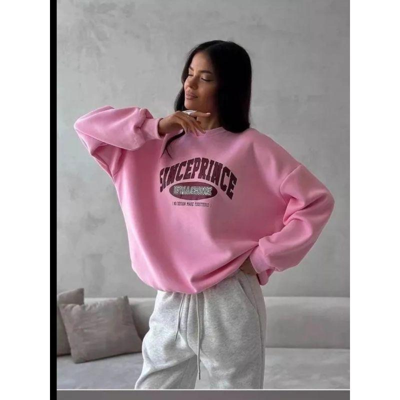 

Western Style New Fashion Casual Loose Print round Neck Long sleeve Hoodie Top Loose Printed Top Pink (thin/thin) 3XL