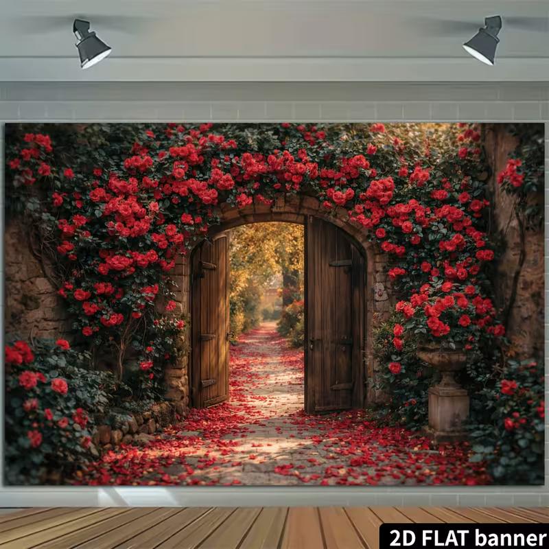 2D Red Flower Archway Backdrop Garden Wedding Photography Background Banner