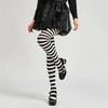 Šik černé a bílé pruhované punčochové kalhoty pro ženy - Zeštíhlující, univerzální punčochové kalhoty s vysokým pasem, směs nylonu a spandexu, pratelné v ruce, hravé