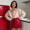 Qooth Red PU Leather Bodycon Mini Skirt Sexy High Waist Faux Leather Skirt Bold & Fashionable QT2820