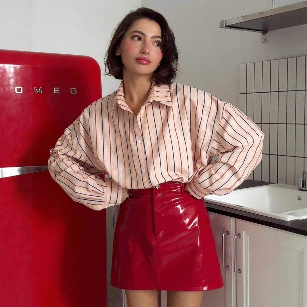 Qooth Red PU Leather Bodycon Mini Skirt Sexy High Waist Faux Leather Skirt Bold & Fashionable QT2820