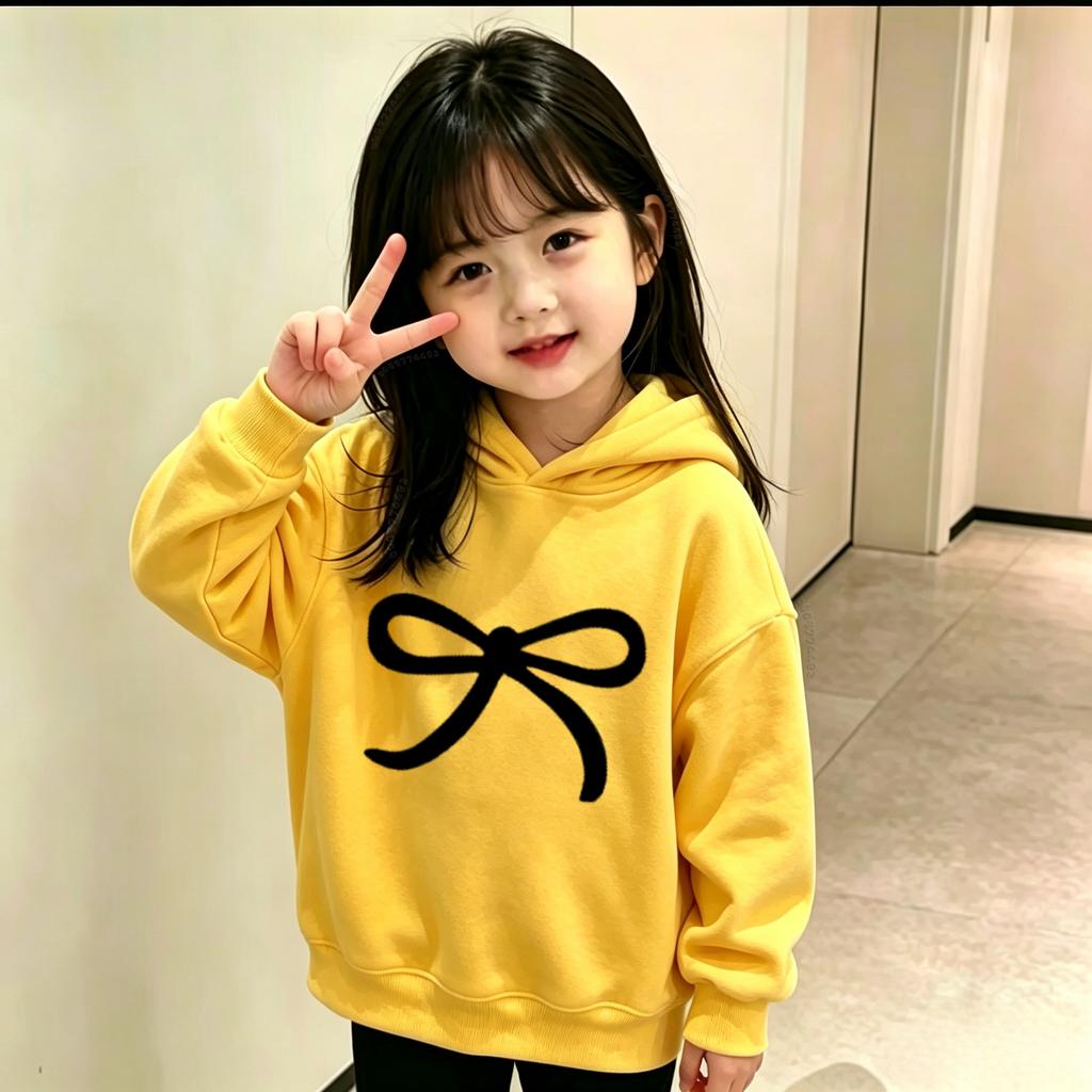 Latest Model - Children's Casual Warm Hooded Sweater. Boys' and Girls' Fashionable Bow-print Pullover Hoodie.