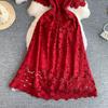Summer Formal Evening Dress Women Hollow Out Crochet Lace Embroidery Party Long Dresses Female Short Sleeve Midi Dress