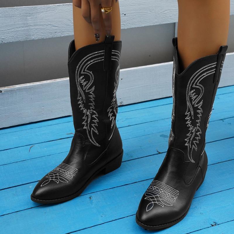 Fashion New White Cowboy Cowgirls Western Boots Embroidery Fashion Women Knee-High Boots Autumn Design Women's Boots Shoes Zapatos Mujer