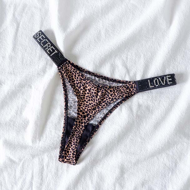 Sexy Triangle Fitness Sports With Letter Low Rise Briefs Sexy T-Back G-string Women Panties Rhinestone Thong