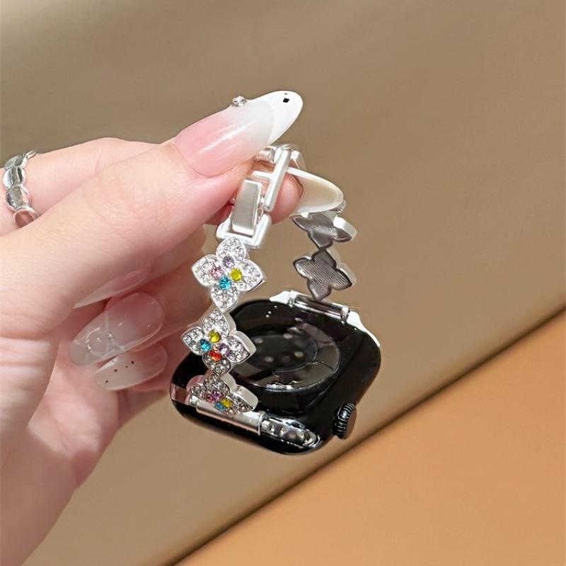 Colorful Diamond Four-Leaf Clover Strap for Apple Watch S11, Huawei GT6, Xiaomi 9Pro