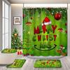 Christmas 4-Piece Bathroom Curtains Christmas Tree Snow Shower Curtain Non-Slip Bath Mat U-Shaped Bathroom Mat Toilet Cover