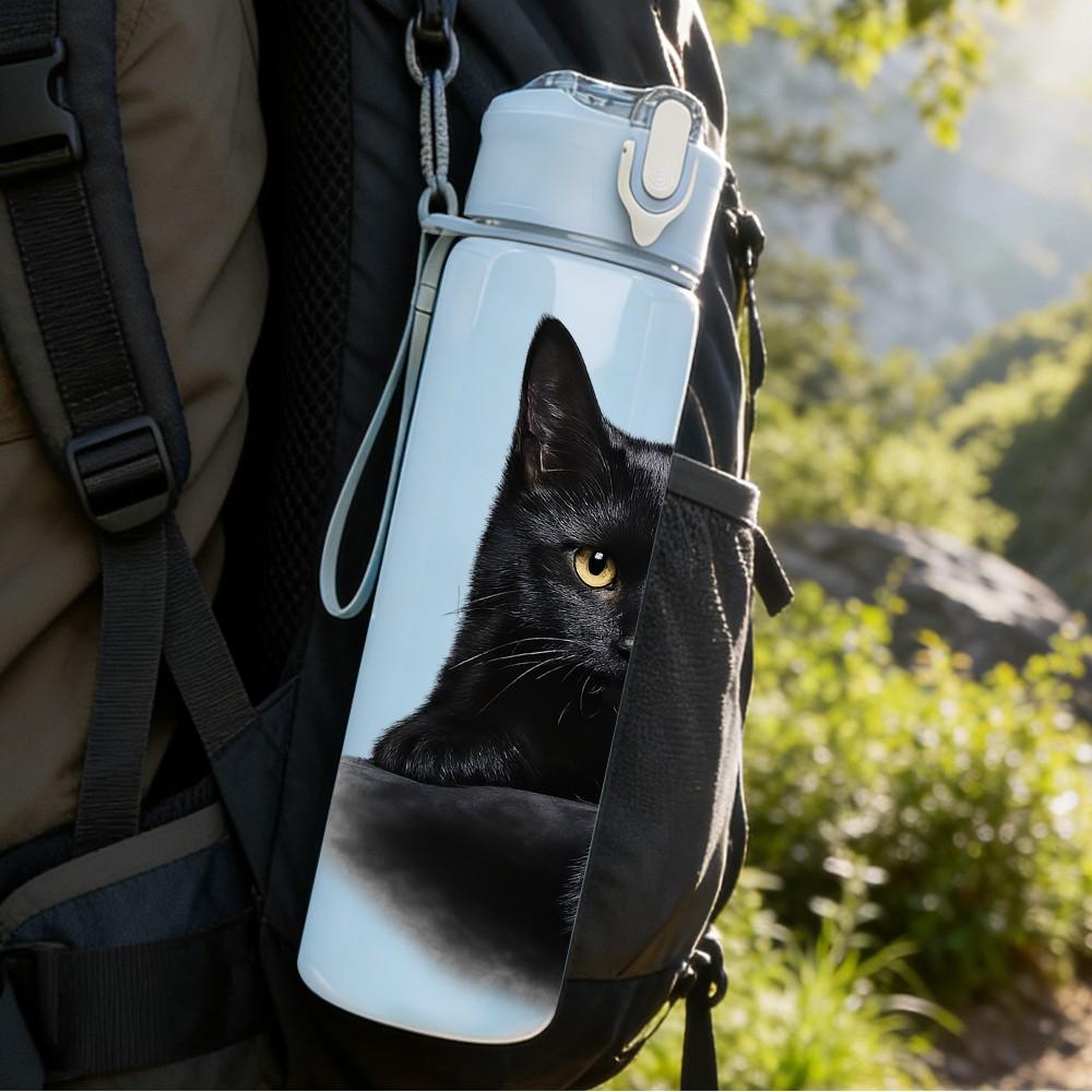 1PC Black Cat Moon Night Simple Art Print 750ml Color Plastic Sports Water Bottle Leakproof Flip Straw Lid Suitable for Sports Office Home Use