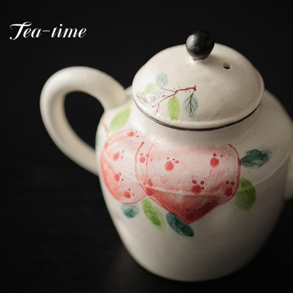 140ml Hand-painted Overglaze Color Peach Teapot Handmade Stoneware Teapots with Filter Household Single Pot Kung Fu Tea Set
