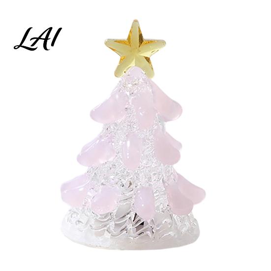 Handmade Crystal Figurine Glass Christmas Tree Lighted Figurine Mini Luminous Xmas Clear with Gold Star Night Light Art Tabletop Holiday Decoration