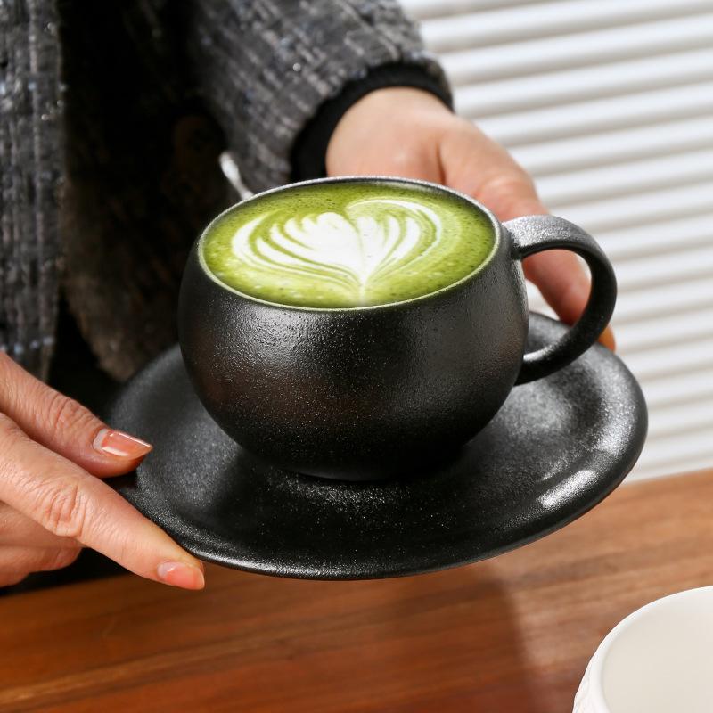 Retro Stone Spherical Ceramic Coffee Cup Italian Simple Latte Flower Ceramic Mug Home Egg-shaped Cup Table Decoration Drinkware