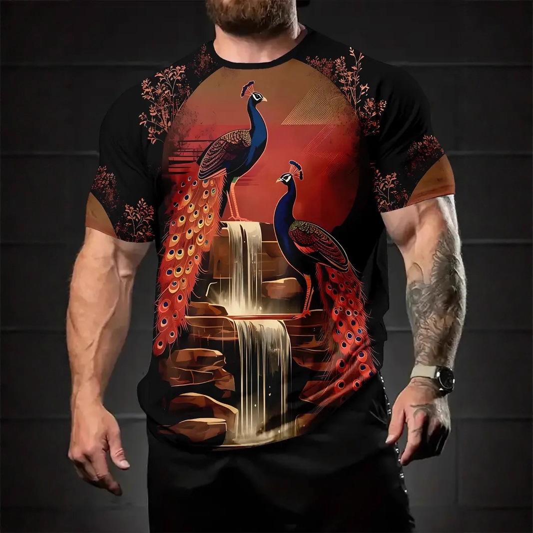 Printed Crew Neck Short Sleeve Casual Loose Top Fashion T-Shirts Men’s S