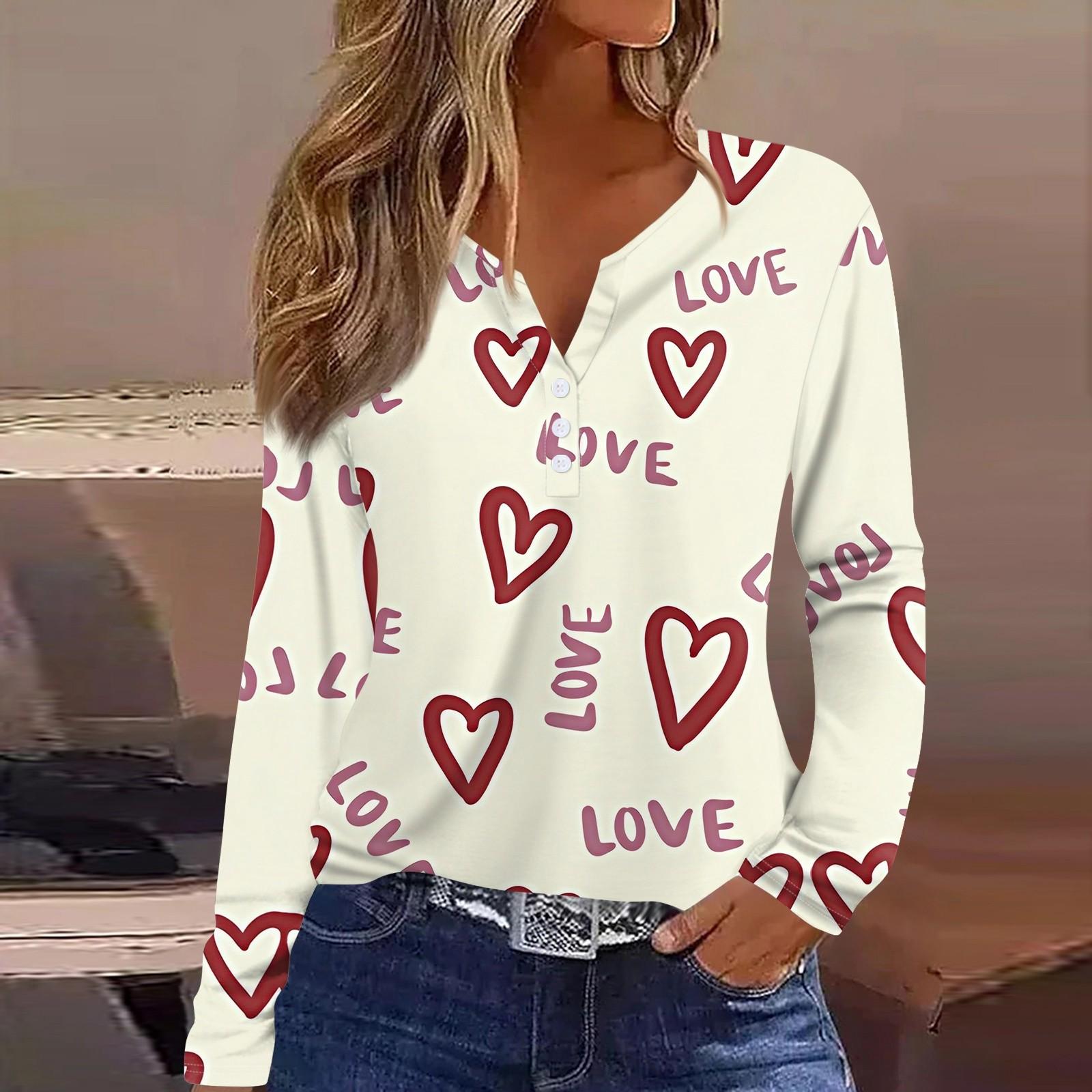 

Жіноча футболка Футболка на День Святого Валентина Туніка з довгим рукавом і ґудзиками Щоденна мода на вихідні Базовий V-подібний виріз Звичайний топ L бежевий