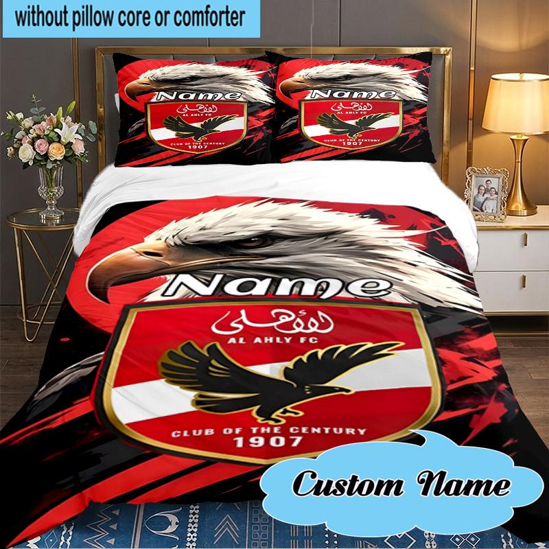 Custom Name Ahly Club Crest Bedding Set 3pcs, Bedding Set Including 1pc Duvet Cover And 2pcs Pillowcases for Bedroom, Dormitory Gift