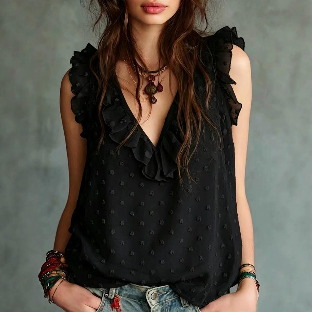 Summer New Style Round-neck V-neck Sleeveless Shirt in Pure Color, A Fashionable Top for Both Casual and Formal Occasions