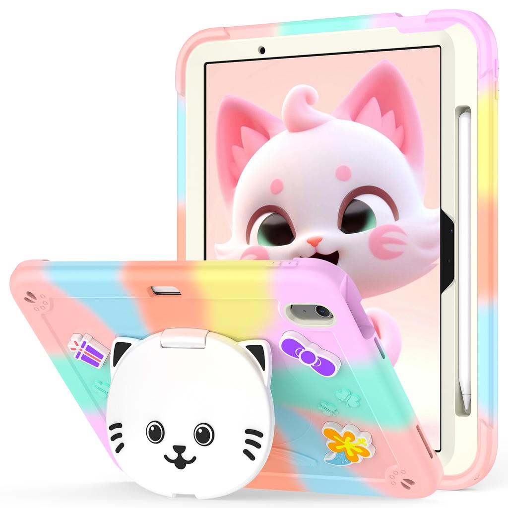 For iPad Air 11 (2025)/(2024) Case with Cat Kickstand PC + Silicone Colorful Tablet Cover