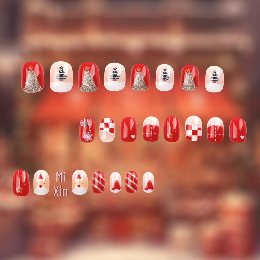 Christmas Short Style Removable Nail Stickers - Cross-Border Hot Selling Wearable Manicure Stickers