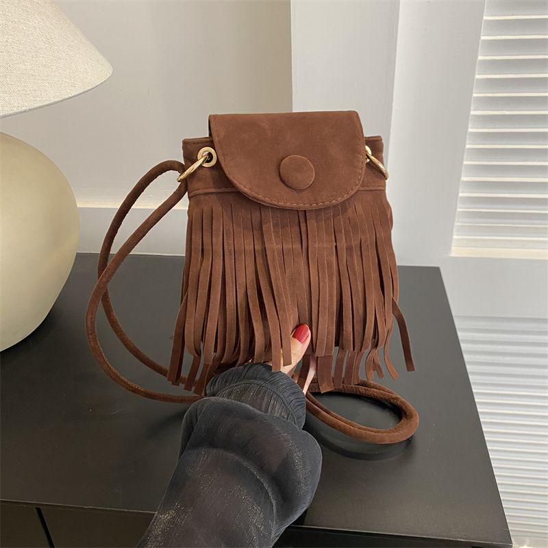 

Ретро замшевая сумка с кисточкой на одно плечо для телефона Curry color