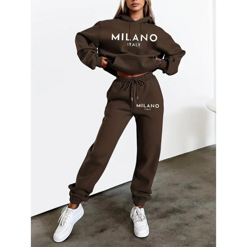Women`s spring-autumn printed hoodie set, trendy