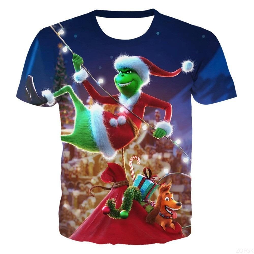 Summer 2025 New Green Hair Monster Grinch 3D Digital Printed Casual Loose Breathable Women's Short Sleeved T-shirt