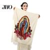 Versatile Silk Scarf Virgin Mary Shawl Soft Cashmere Warm Wrap Luxury Comfort Tassel Scarves Winter Lightweight Blanket Religious Accessory Fine Weave