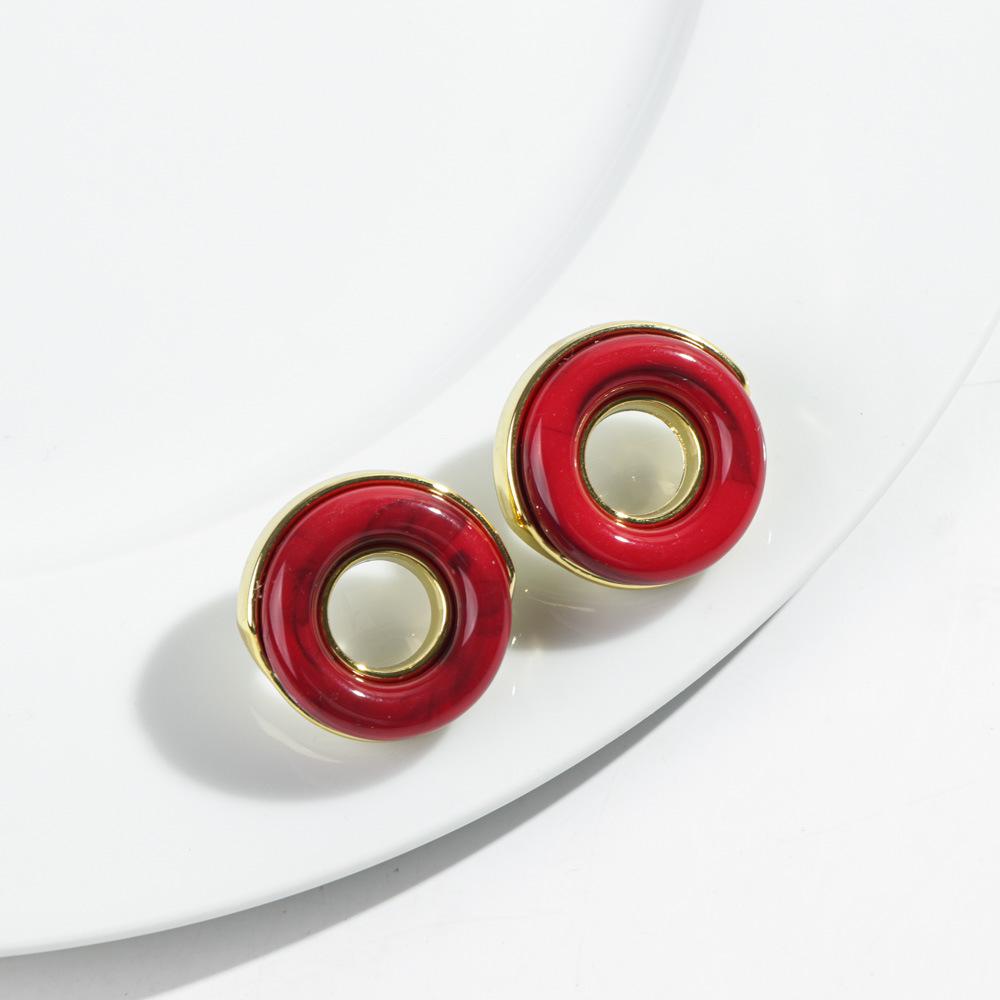 1pair Trendy Resin Inlaid Geometric With Metal Hollow Earring for Women Colorful Donut Shape Earrings Jewelry