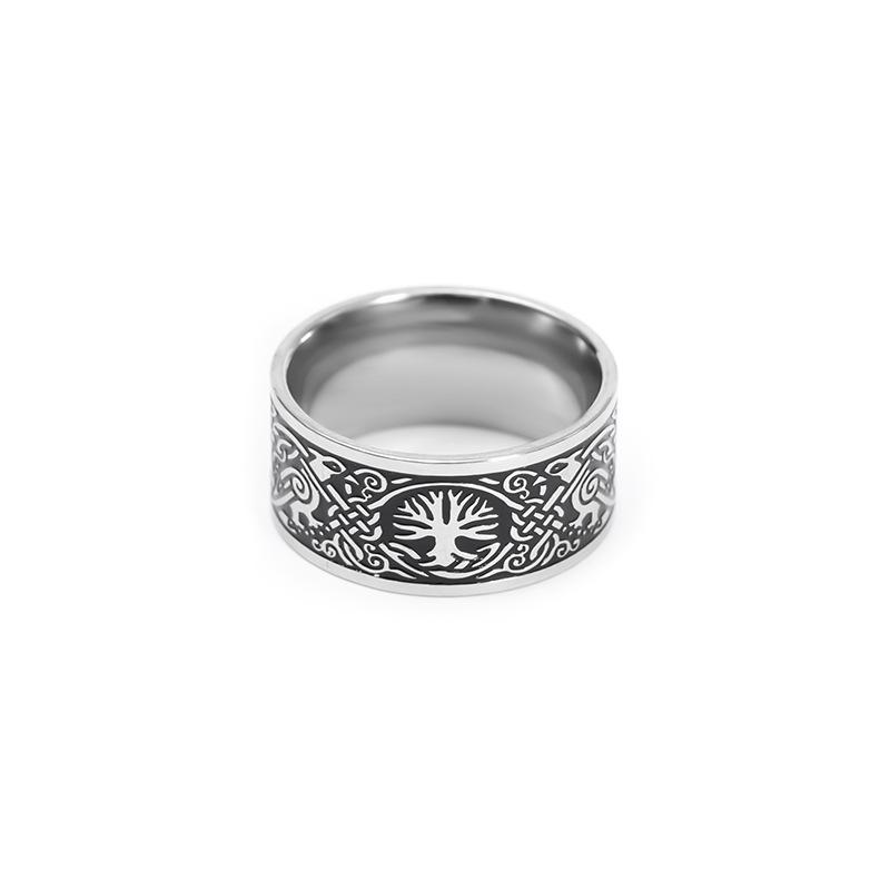 

Stylish Titanium Steel Tree of Life Motivational Ring for Men Bold Statement Finger Ring Durable Comfort Fit No. 7 срібний
