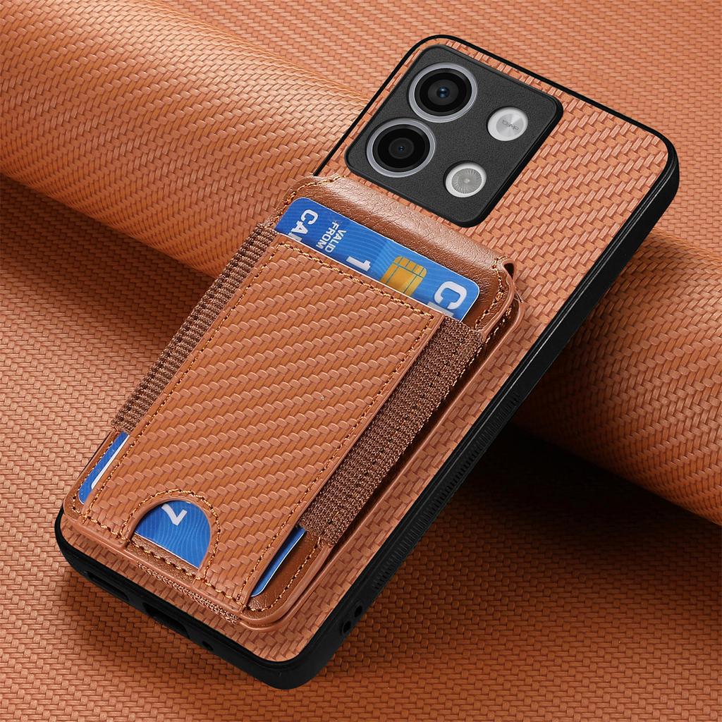 Vertical Cards Solt Wallet Carbon Fibre Case For Xiaomi Redmi Note 13 Pro 12 11 13T POCO X6 X5 Magnetic Stand Bag Pocket Cover