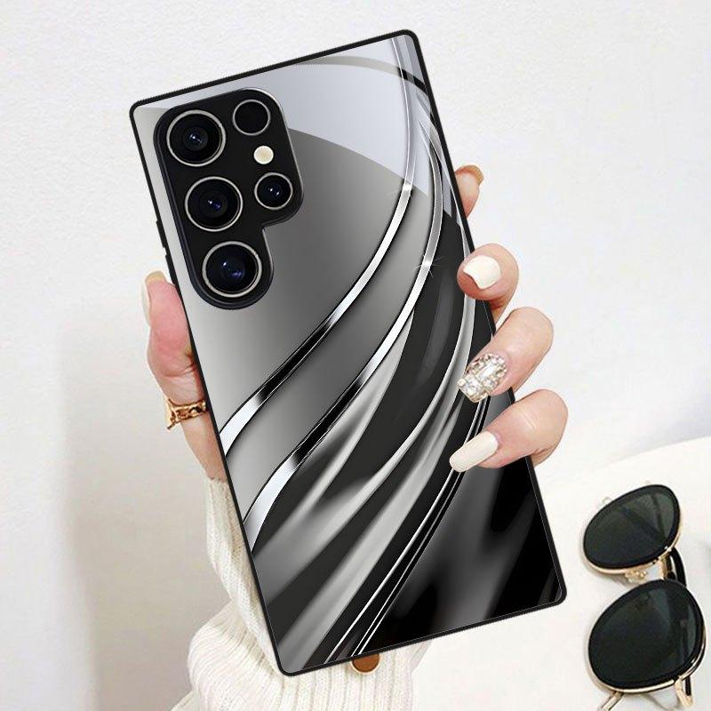 Streamlined texture printed pattern glass phone case suitable for Samsung Galaxy S26 S25 S24 S22 S21 S20 FE/Ultra/Plus hard case