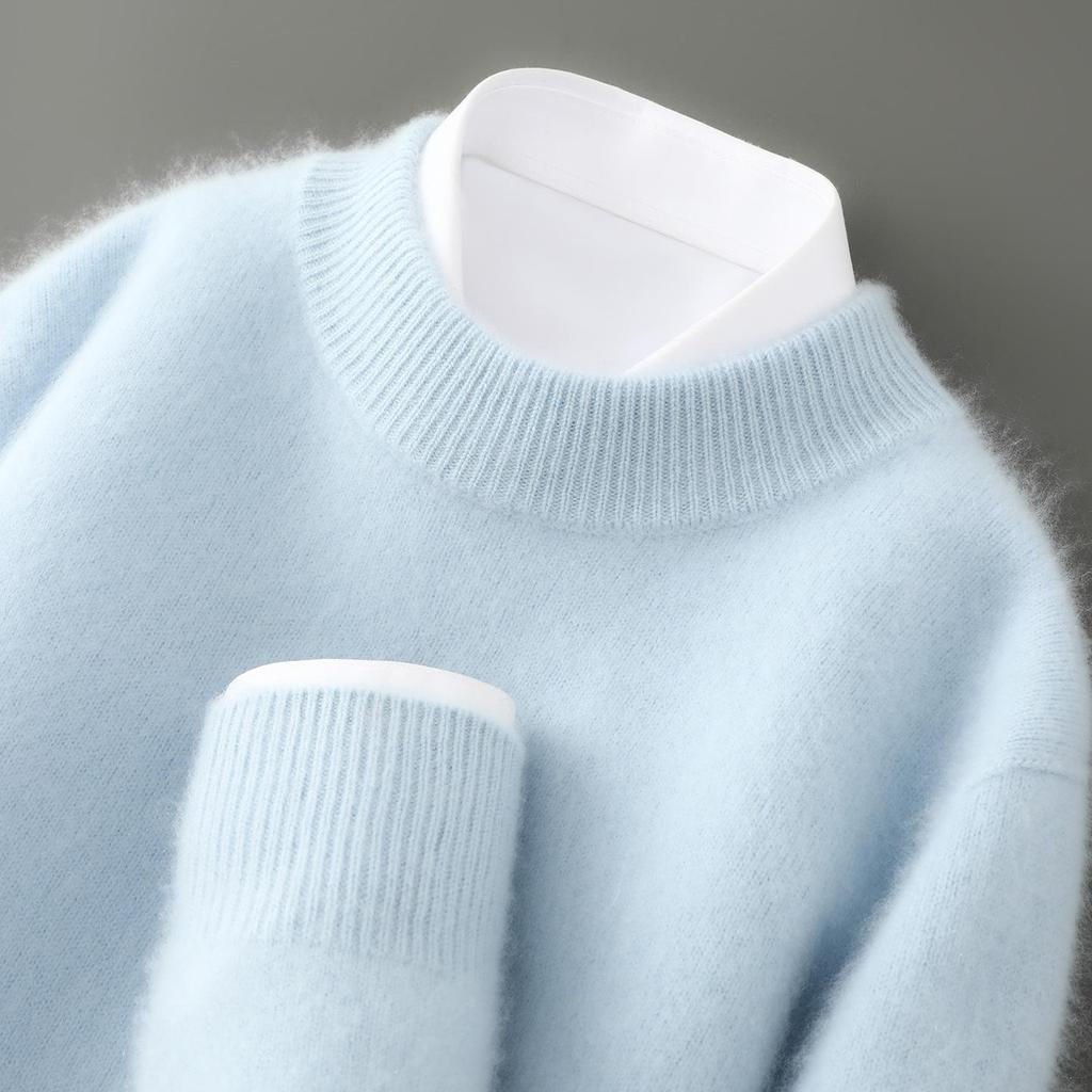 Men's Pure Wool Half-High Collar Thick Business Pullover Sweater - Loose Knit Base Layer