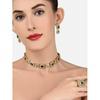 Green & Pink Stones Ethnic Collar Bone Necklace Earring & Ring Set For Women