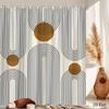 Mid-Century Modern Shower Curtain Geometric Lines And Brown Circles Print Polyester Bath Curtain With 12 Hooks For Retro Decor