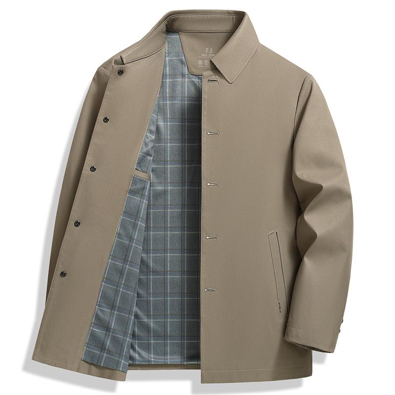 

Мужская куртка в стиле business casual однотонная с лацканами на одной пуговице для мужчин среднего и пожилого возраста для весны и осени M/170 хаки
