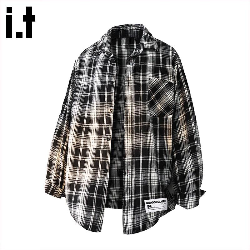 Men's Japanese Style Plaid Long-Sleeve Shirt