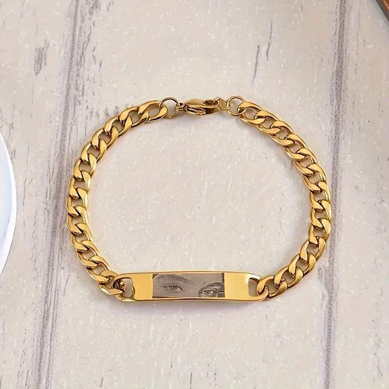 Bracciale Foto Occhio Personalizzato Inciso al Laser - Regalo Personalizzato in Acciaio Inossidabile per Coppia