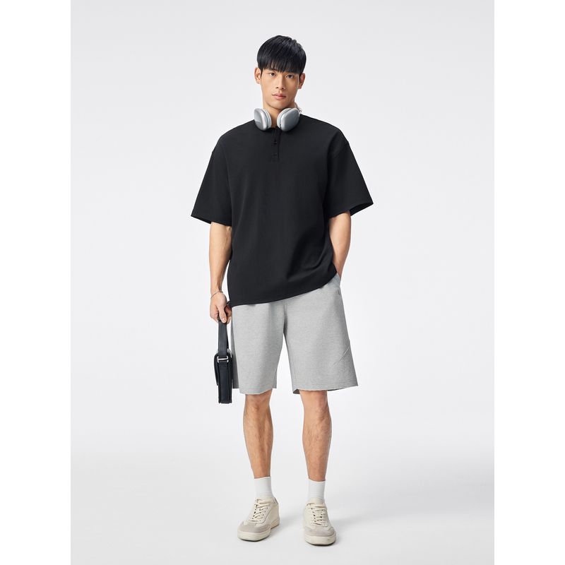 Bodydream Henry Collar Short-Sleeved T-Shirt Loose Casual Pique Texture Men's Top Half-Sleeved T-Shirt