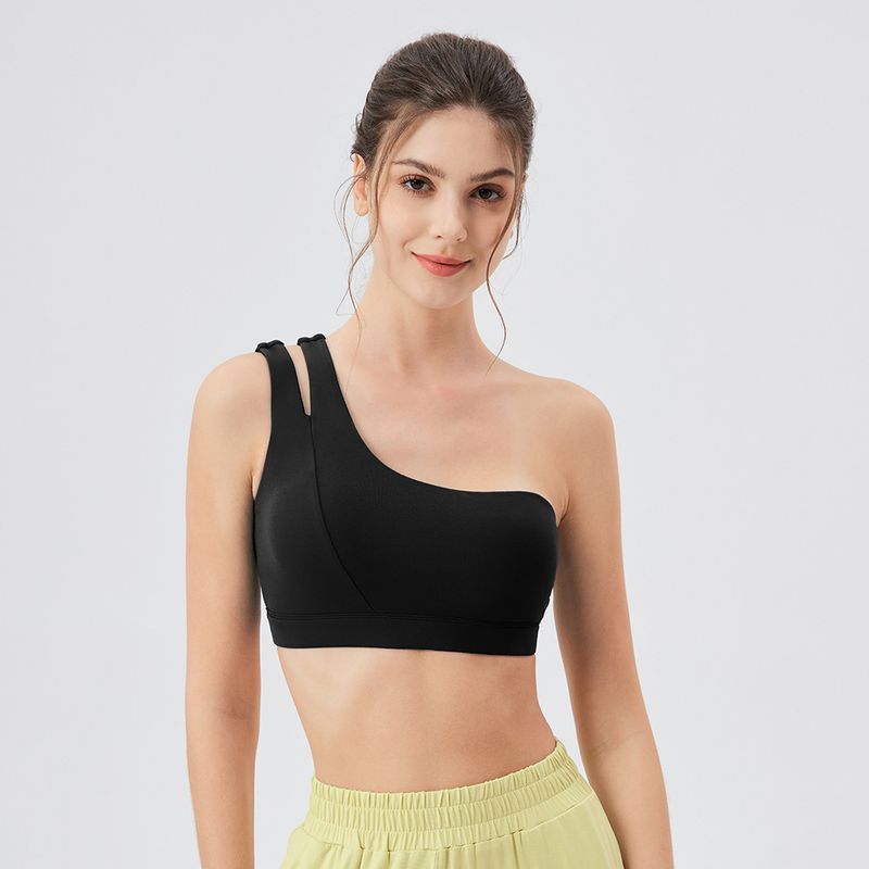 Export One Shoulder Vest Yoga Bra Quick-Drying Shockproof Running Fitness Bra Nude Feel Elastic Sports Underwear Top Women