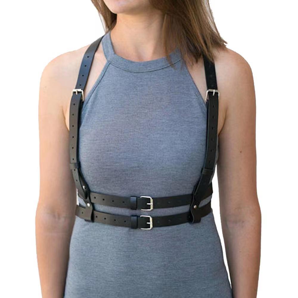 Punk Leather Wide Waist Belt for Women Fashion Body Bondage Sexy Chest Harness Belt Adjustable Bra Suspender Straps Stockings