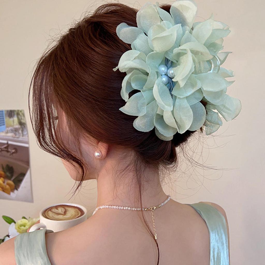 Super Fairy Chiffon Pearl Flowers Crab Hairpin for Hair Trendy Hair Claw Popular Ponytail Shark Clip Woman Barrettes Hairgrips